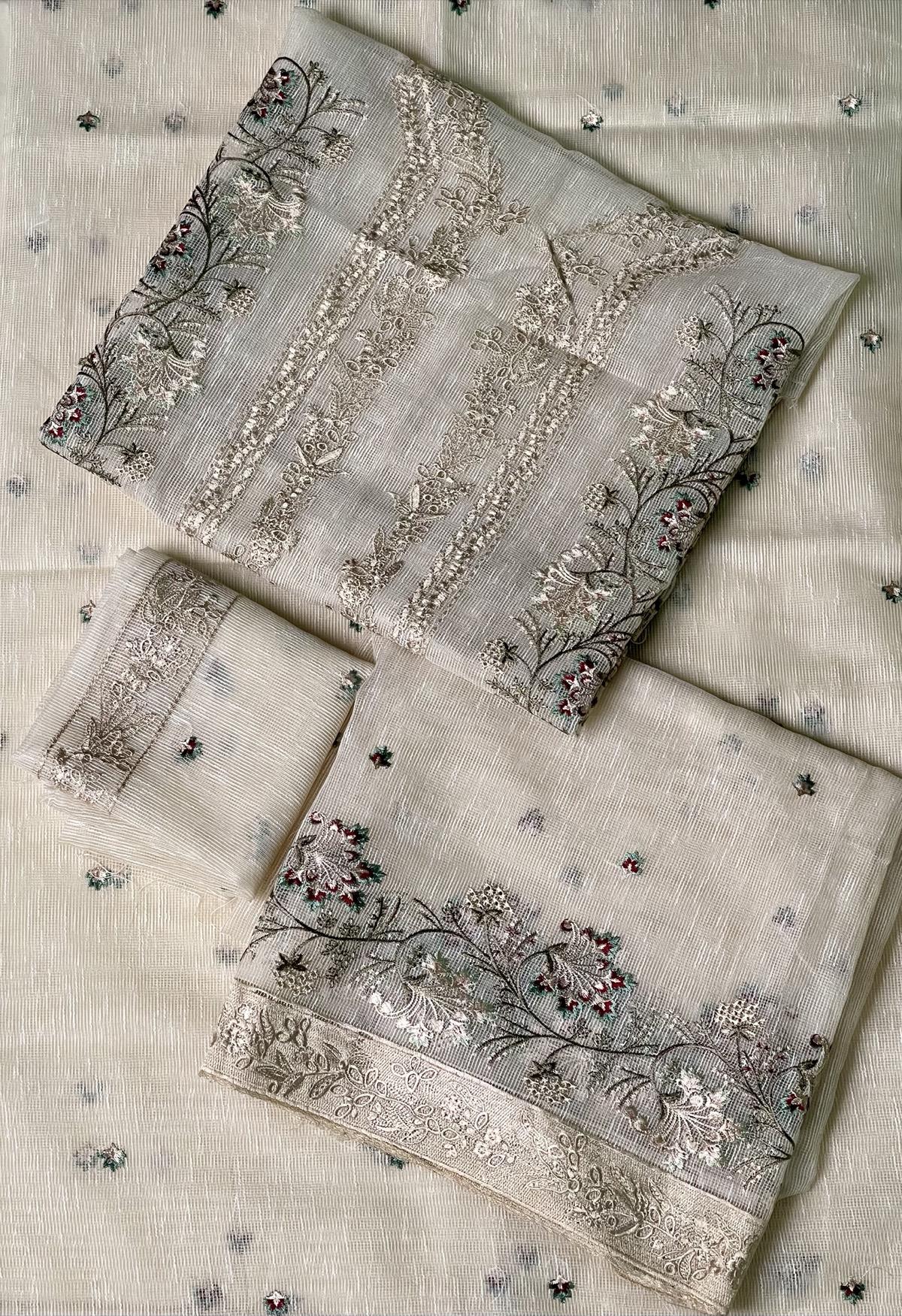 2 Piece Embroidered Net Suit Off White - Image 1