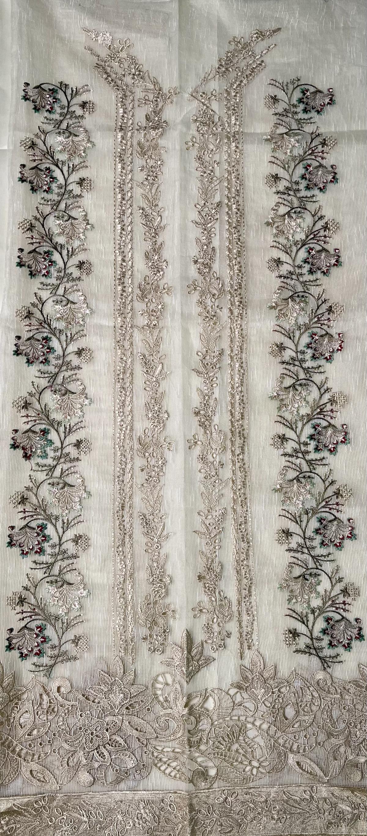 2 Piece Embroidered Net Suit Off White - Image 4