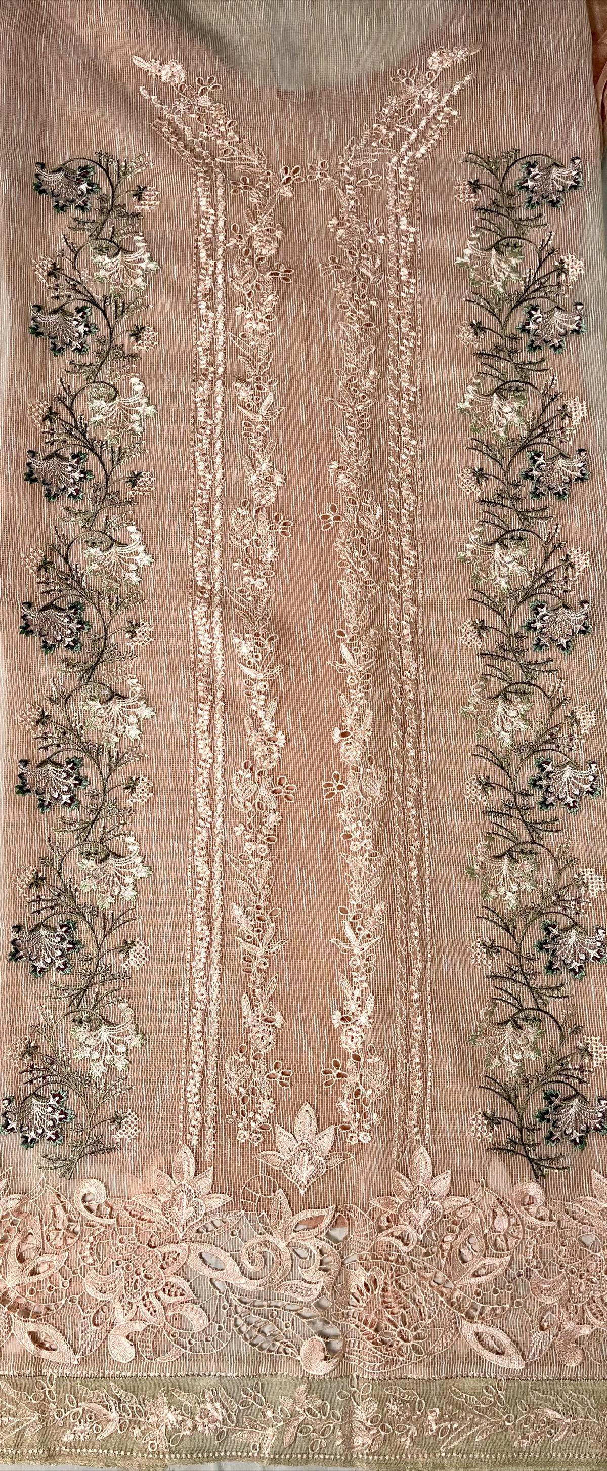 2 Piece Embroidered Net Suit Peach - Image 5