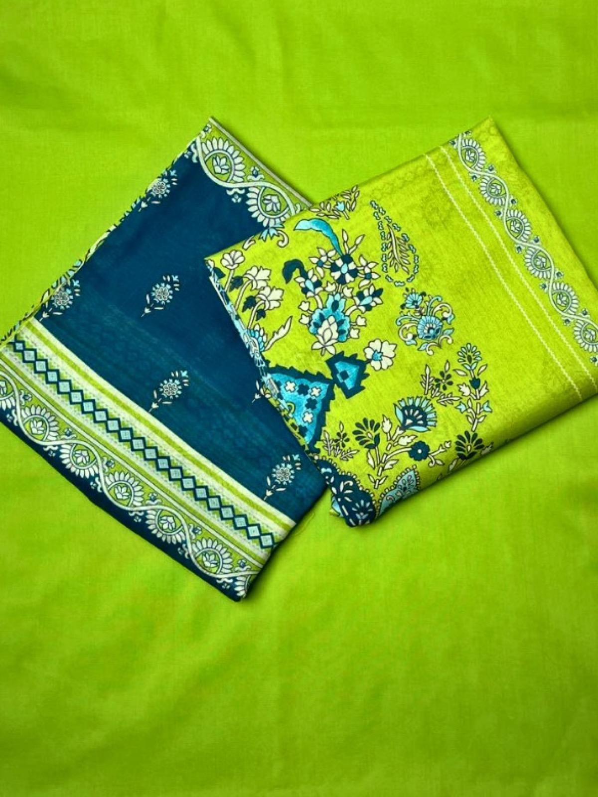 Safa Noor Parrot Green Unstitched Suit